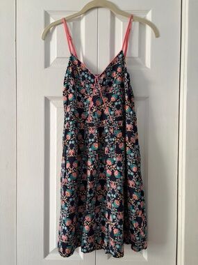 Xhilaration Navy Floral Sundress with Pink Accents